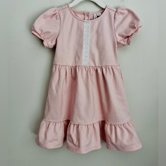 JANIE & JACK girls Crochet Trim ponte Dress Ruffle Puff Sleeve Pink Stretch 5 - Picture 1 of 7